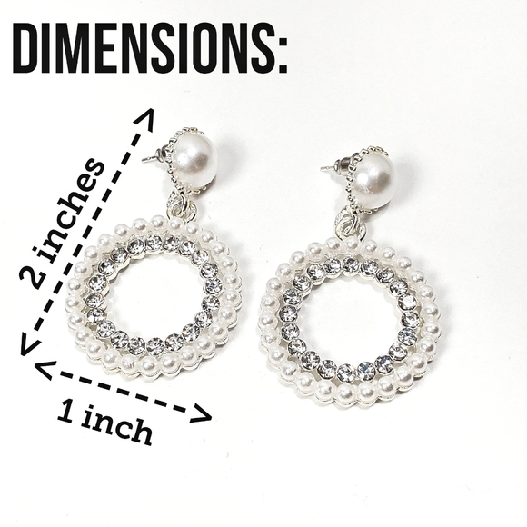 Faux Pearl Bling Post Earrings, CZ Pearl Earrings, Wedding Bride Jewelry - Picture 2 of 4